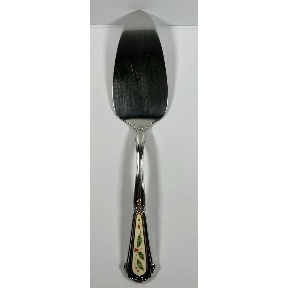 Lenox HOLIDAY Stainless Pastry Server 18/8 Japan Gold Accent Off White - 10
